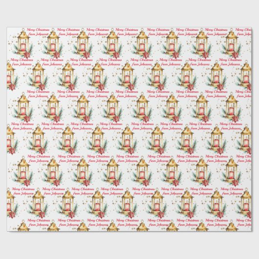 Kerst rustieke gouden lantaarn waterverf op maat cadeaupapier (Vlak)