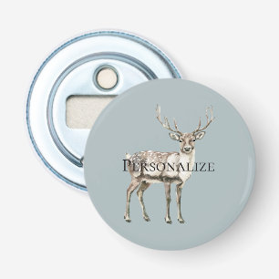 Kerst Rustieke Herten Pine Groen Gepersonaliseerd Button Flesopener