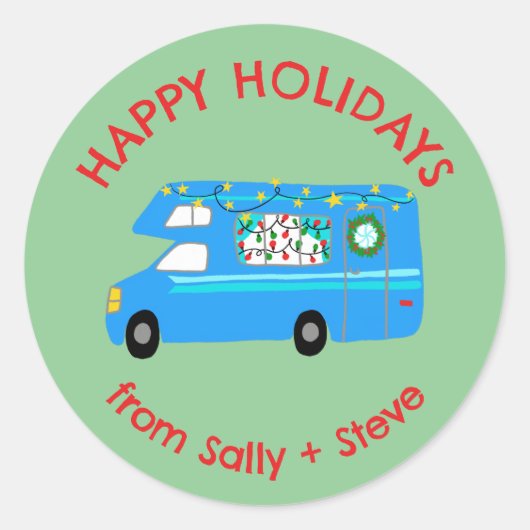 Kerst RV CUSTOM Hand getrokken vakantie Ronde Sticker (Voorkant)