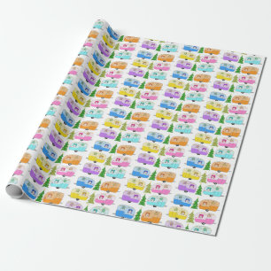 Kerst RV's Bomen Retro Vintage aanhangwagens Kampe Cadeaupapier