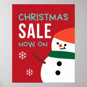 Kerst Sale Poster, Kerstmis Sale Sign Sneeuwman Poster