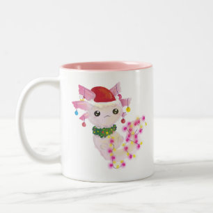 kerst santa axolotl tweekleurige koffiemok
