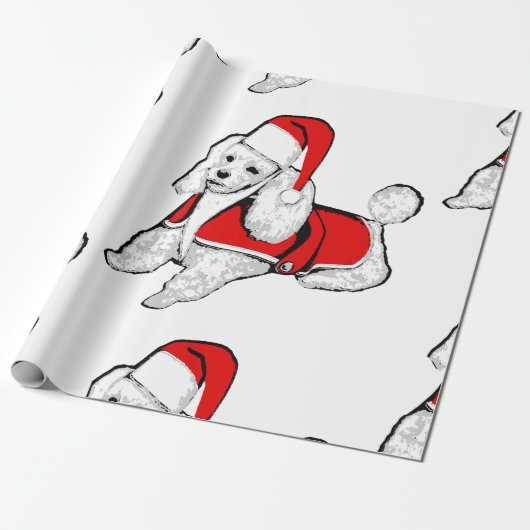 kerst santa claus poodle cadeaupapier (Uitgerold)