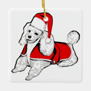 kerst santa claus poodle keramisch ornament