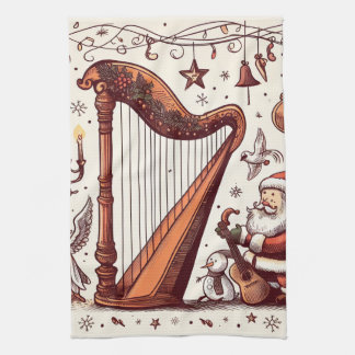 Kerst Santa Harp keukenhanddoek