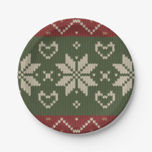 Kerst Scandinavian Knit Red Green Hearts Papieren Bordje