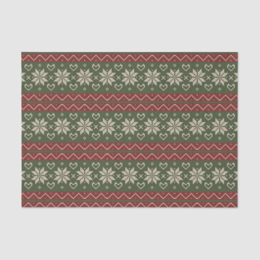 Kerst Scandinavian Knit Red Green Hearts Tissuepapier (Voorkant)