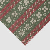Kerst Scandinavian Knit Red Green Hearts Tissuepapier (Detail)