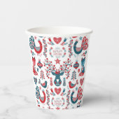 Kerst Scandinavisch Volks Kunstontwerp in Navy en  Papieren Bekers (Voorkant)