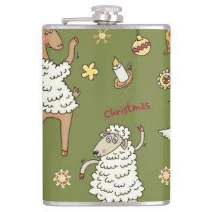 Kerst Schaap: Dierlijke Illustratie. Heupfles