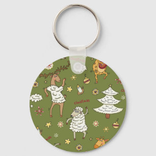 Kerst Schaap: Dierlijke  Illustratie. Sleutelhanger
