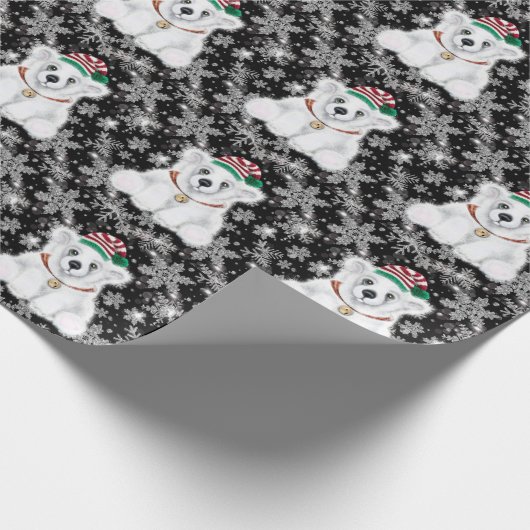 Kerst schattig polar beer welp, Santa beer welp Cadeaupapier (Hoek)