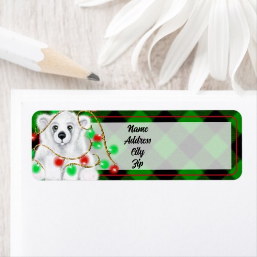 Kerst schattig polar beer welp, Santa beer welp Etiket (Insitu)