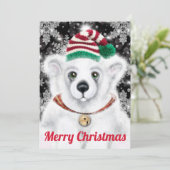 Kerst schattig polar beer welp, Santa beer welp Feestdagenkaart (Staand voorkant)