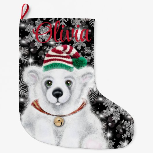 Kerst schattig polar beer welp, Santa beer welp Grote Kerstsok (Voorkant)