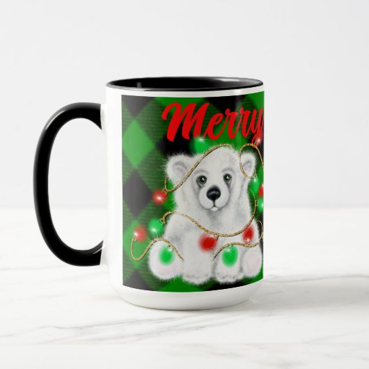 Kerst schattig polar beer welp, Santa beer welp Mok (Links)