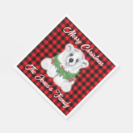 Kerst schattig polar beer welp, Santa beer welp Servet (Hoek)