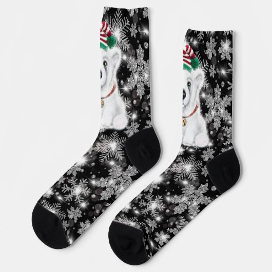 Kerst schattig polar beer welp, Santa beer welp Sokken (Links)