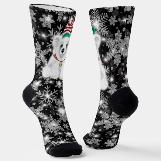 Kerst schattig polar beer welp, Santa beer welp Sokken (Gebogen)