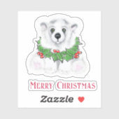 Kerst schattig polar beer welp, Santa beer welp Sticker (Vel)