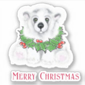 Kerst schattig polar beer welp, Santa beer welp Sticker (Voorkant)