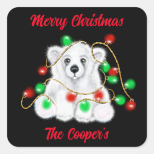 Kerst schattig polar beer welp, Santa beer welp Vierkante Sticker