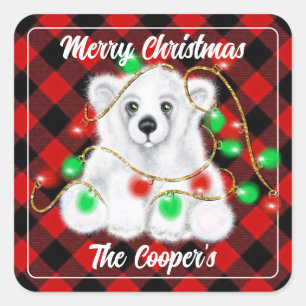 Kerst schattig polar beer welp, Santa beer welp Vierkante Sticker