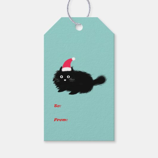 Kerst schattig zwart kat cadeau label cadeaulabel (Voorkant)
