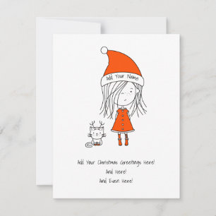Kerst Schattige Funny Santa Girl Cat Groeten toevo Feestdagenkaart