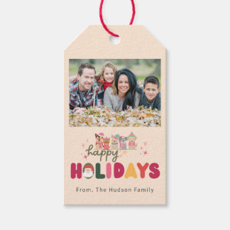 Kerst schattige honden kleurrijke moderne vakantie cadeaulabel