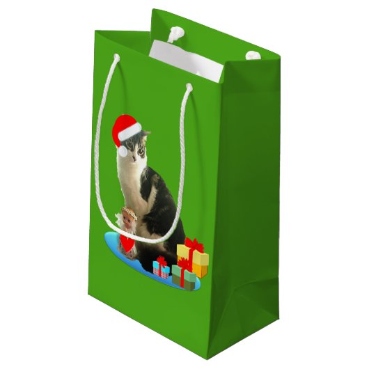 Kerst Schattige Kat Klein Cadeauzakje (Achterkant Gekanteld)