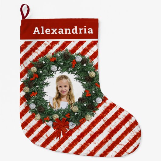 Kerst Schattige Kind Kinder Foto Personaliseren Grote Kerstsok (Voorkant)