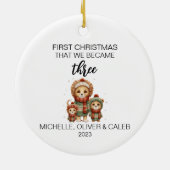 Kerst Schattige Leeuw Familie van Drie Keramisch Ornament (Achterkant)