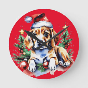 Kerst schattige puppy ronde klok