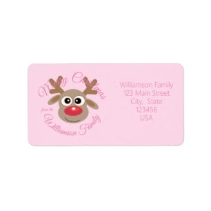 Kerst Schattige rendier Cartoon Girly Pink Novelty Etiket