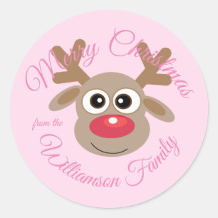 Kerst Schattige rendier Cartoon Girly Pink Novelty Ronde Sticker