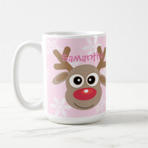 Kerst Schattige Rendier Cartoon Sneeuwvlokken Roze Koffiemok