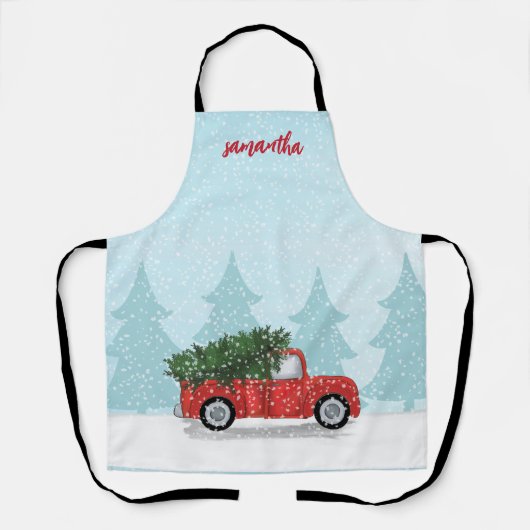 Kerst Schattige Script Waterverf rustieke rode tru Schort (Voorkant)