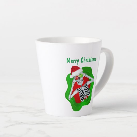 Kerst Schattige Skelet Ornament Eyes in Splatter Latte Mok (Rechterhoek)