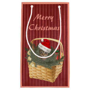 Kerst schattige trendy kat in de mand klein cadeauzakje