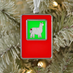 Kerst Schattigee Alpaca Feliz Navidad Verzilverd Kader Ornament