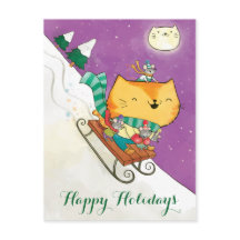 Kerst Schattigee Cat's Sled Briefkaarten
