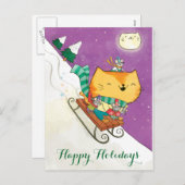 Kerst Schattigee Cat's Sled Briefkaarten (Voorkant / Achterkant)