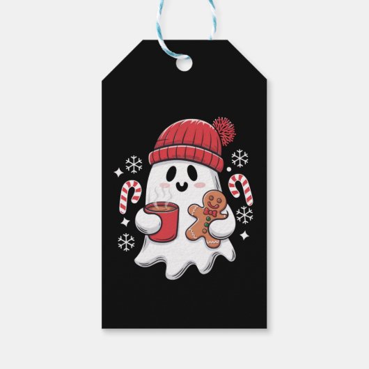 Kerst Schattigee Ghost Iced Coffee Retro Xmas Coff Cadeaulabel (Achterkant)