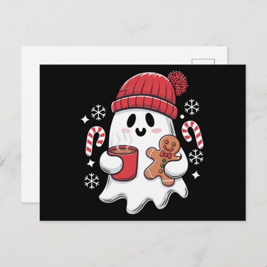 Kerst Schattigee Ghost Iced Coffee Retro Xmas Coff Feestdagenkaart (Voorkant / Achterkant)
