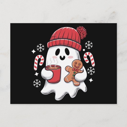 Kerst Schattigee Ghost Iced Coffee Retro Xmas Coff Feestdagenkaart (Voorkant)