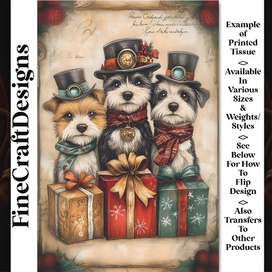 Kerst Schattigee Honden Steampunk Vibe BK9 Decoupa Tissuepapier