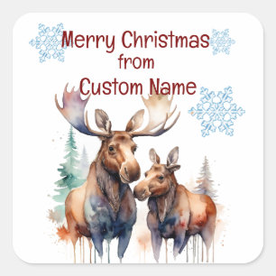 Kerst Schattigee Moose Paar Dier Aanpassen Vierkante Sticker