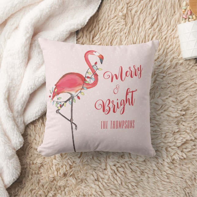 Kerst Schattigee roze flamingo gepersonaliseerd Kussen (Deken)