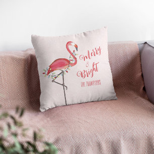 Kerst Schattigee roze flamingo gepersonaliseerd Kussen